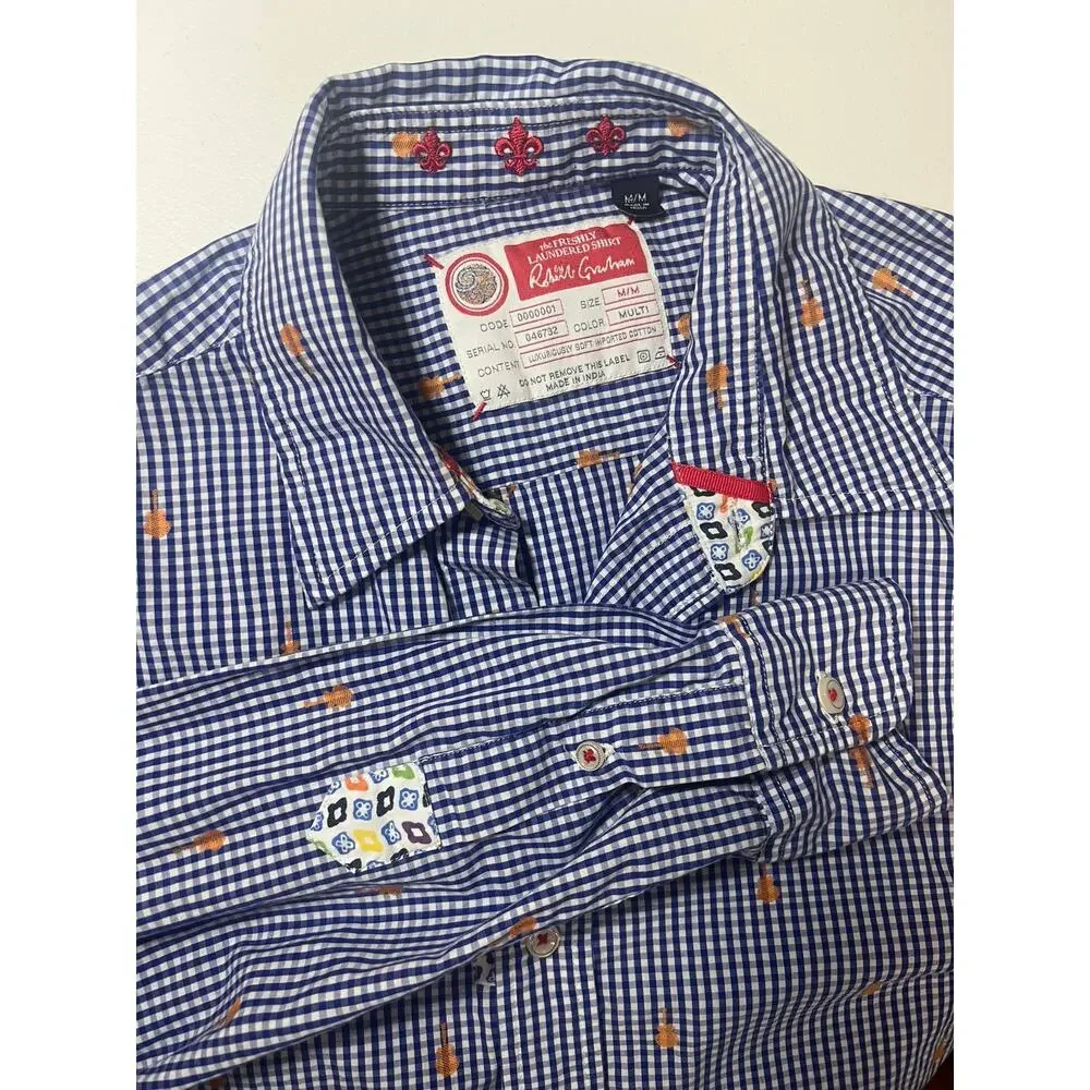 Robert Graham M Blue Check Guitar Print Button Front The Freshly Laundered Shirt